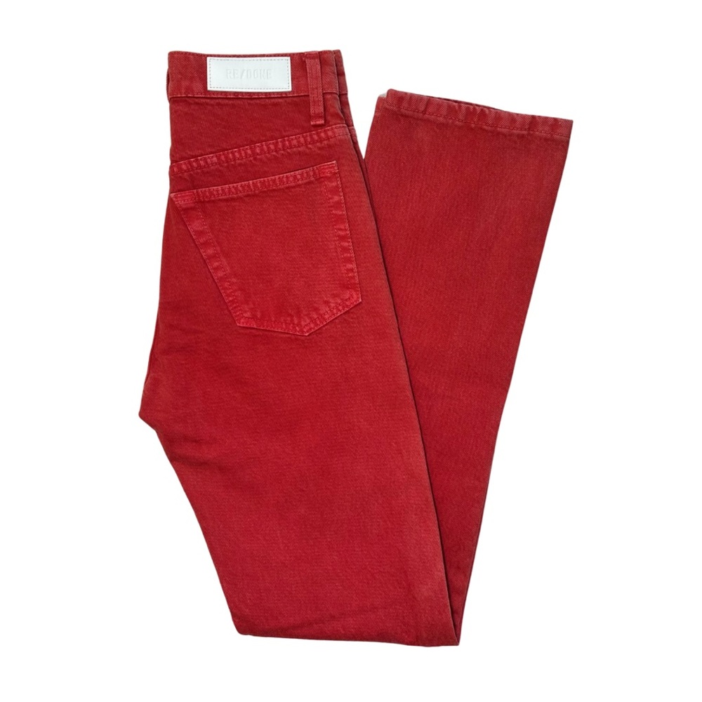 RE/DONE 70’s Straight Leg Jeans Size 25 Garment Dye Frayed Cuffs - Red $250